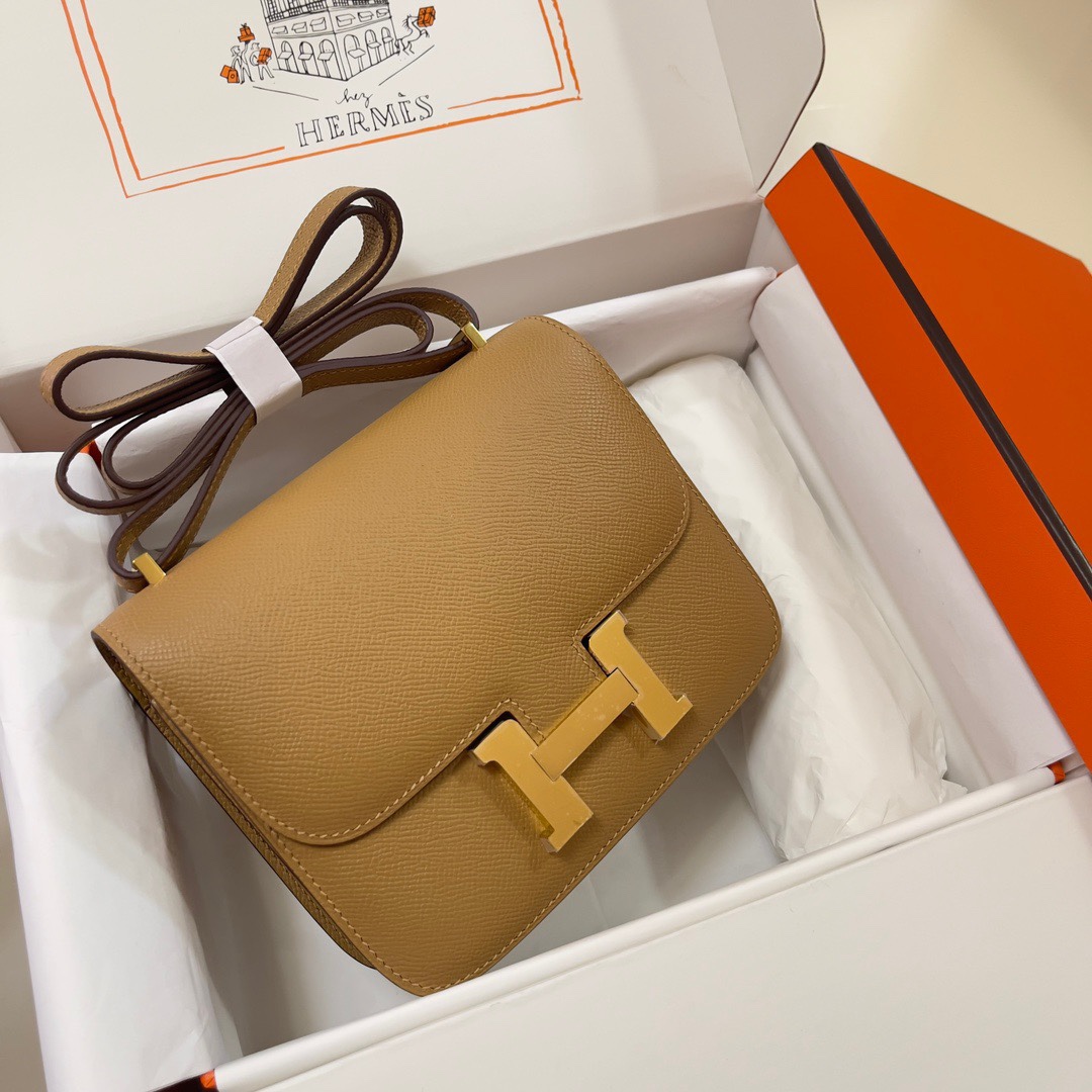 Hermes Constance 18 Mini Shoulder Bag In Sesame Epsom Leather